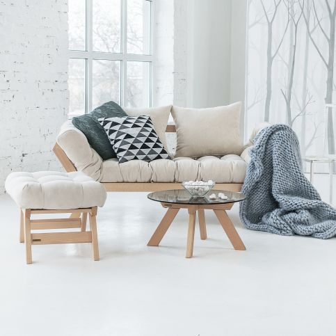 Canapé Style Japandi Bois Massif Naturel et Crème Allegro