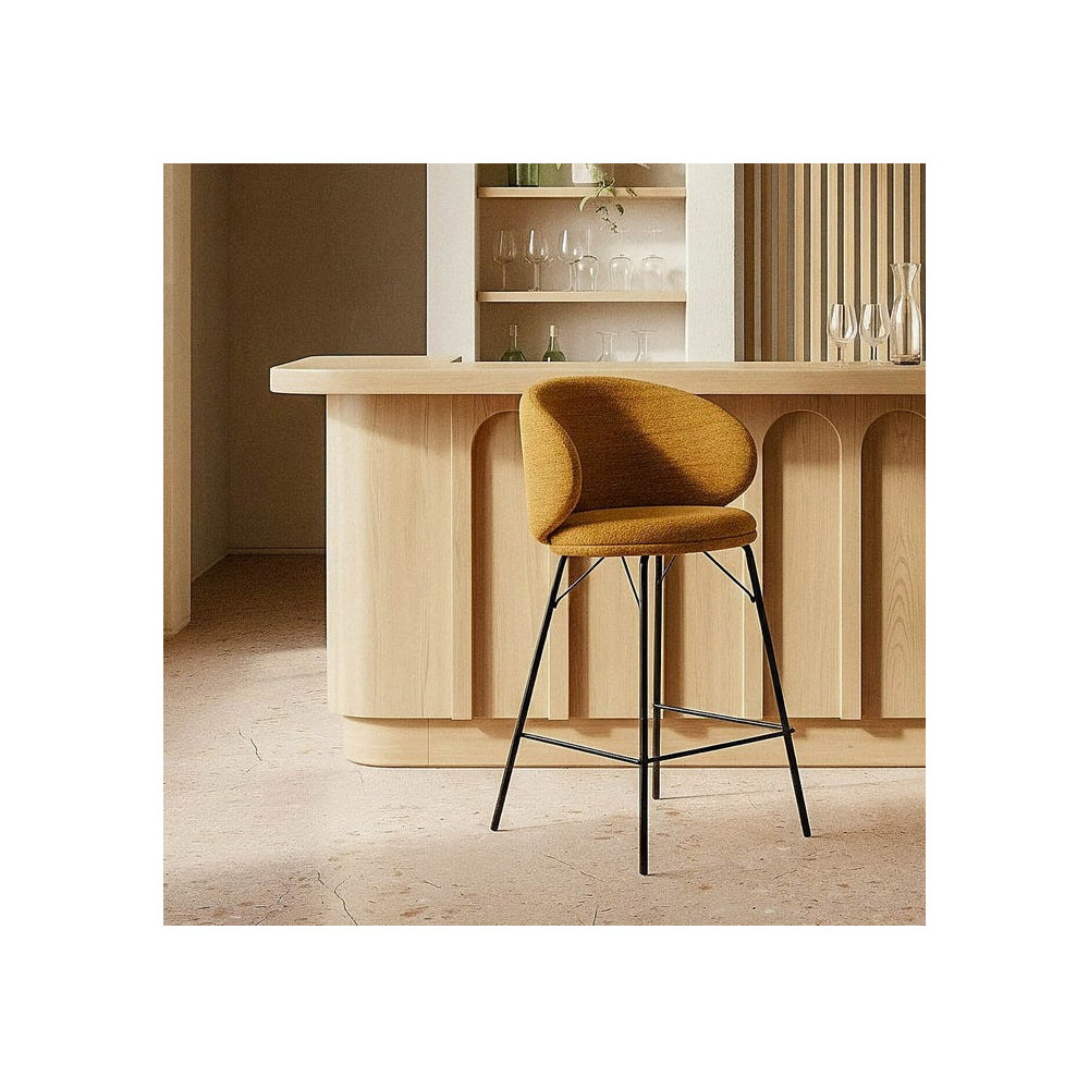 Tabouret Moutarde Tissu-Métal Salon 46,50 X 46,50 X 90 Cm 