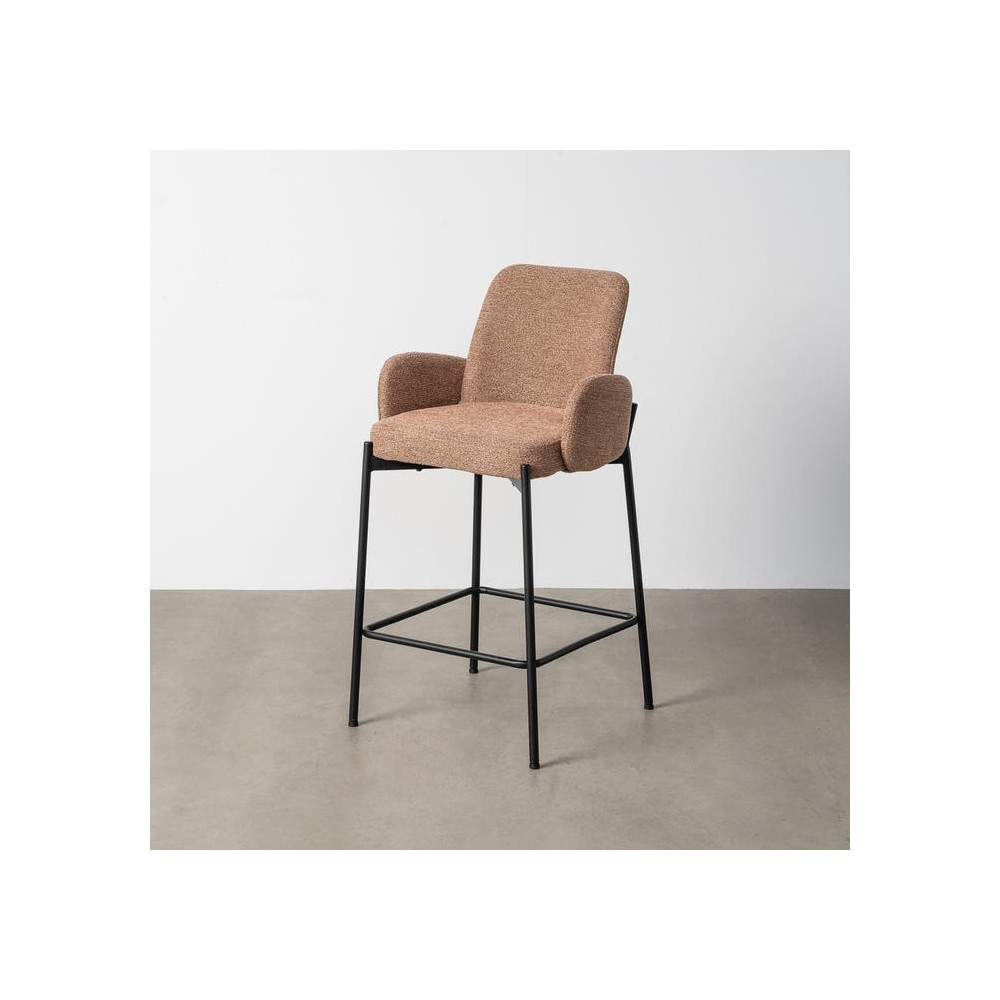 Tabouret Marbré Rose Tissu-Métal Salon 48,50 X 48,50 X 95 Cm 