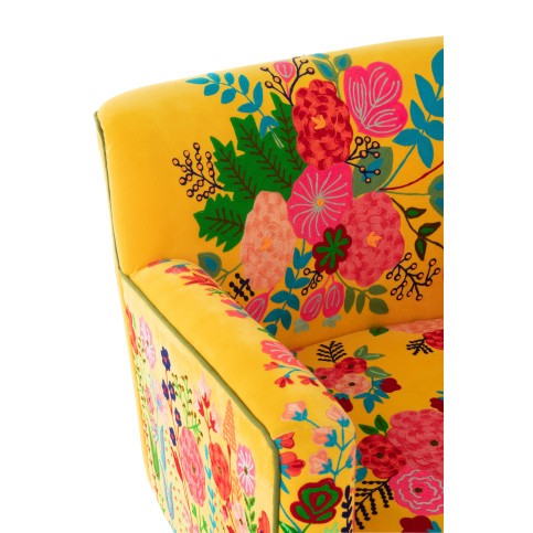 Fauteuil Fleurs Broderie Velours Jaune 