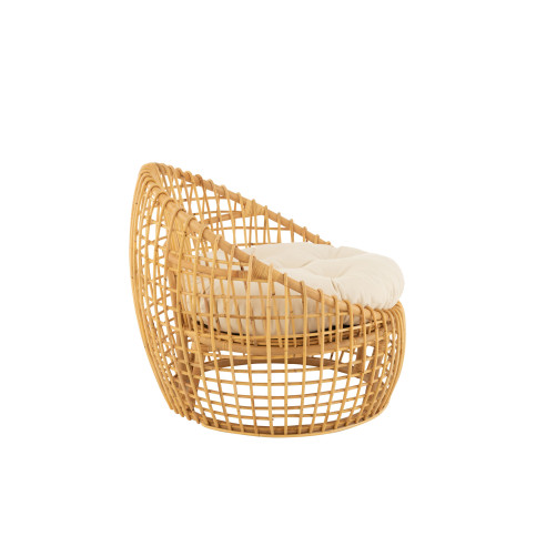 Chaise Lise+Coussin 1 Personne Rotin/Textile Naturel/Blanc 