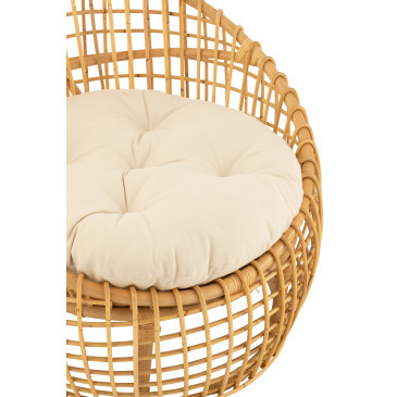Chaise Lise+Coussin 1 Personne Rotin/Textile Naturel/Blanc 
