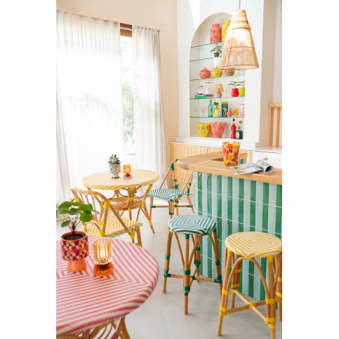 Tabouret Rotin Jaune/Blanc Large 