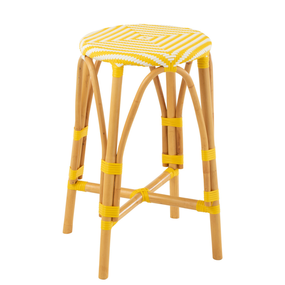 Tabouret Rotin Jaune/Blanc Large 