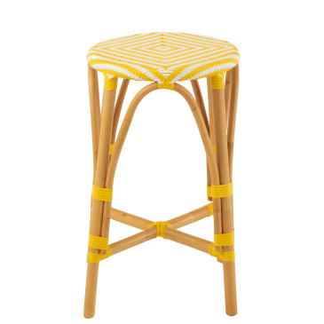 Tabouret Rotin Jaune/Blanc Large 