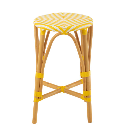 Tabouret Rotin Jaune/Blanc Large 