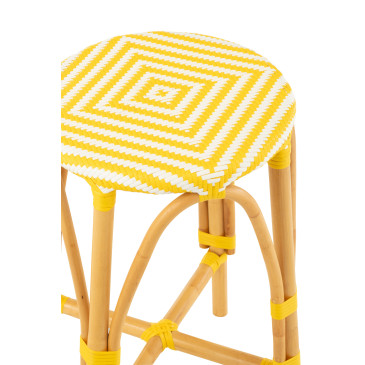 Tabouret Rotin Jaune/Blanc Large 