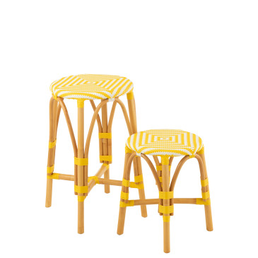 Tabouret Rotin Jaune/Blanc Large 