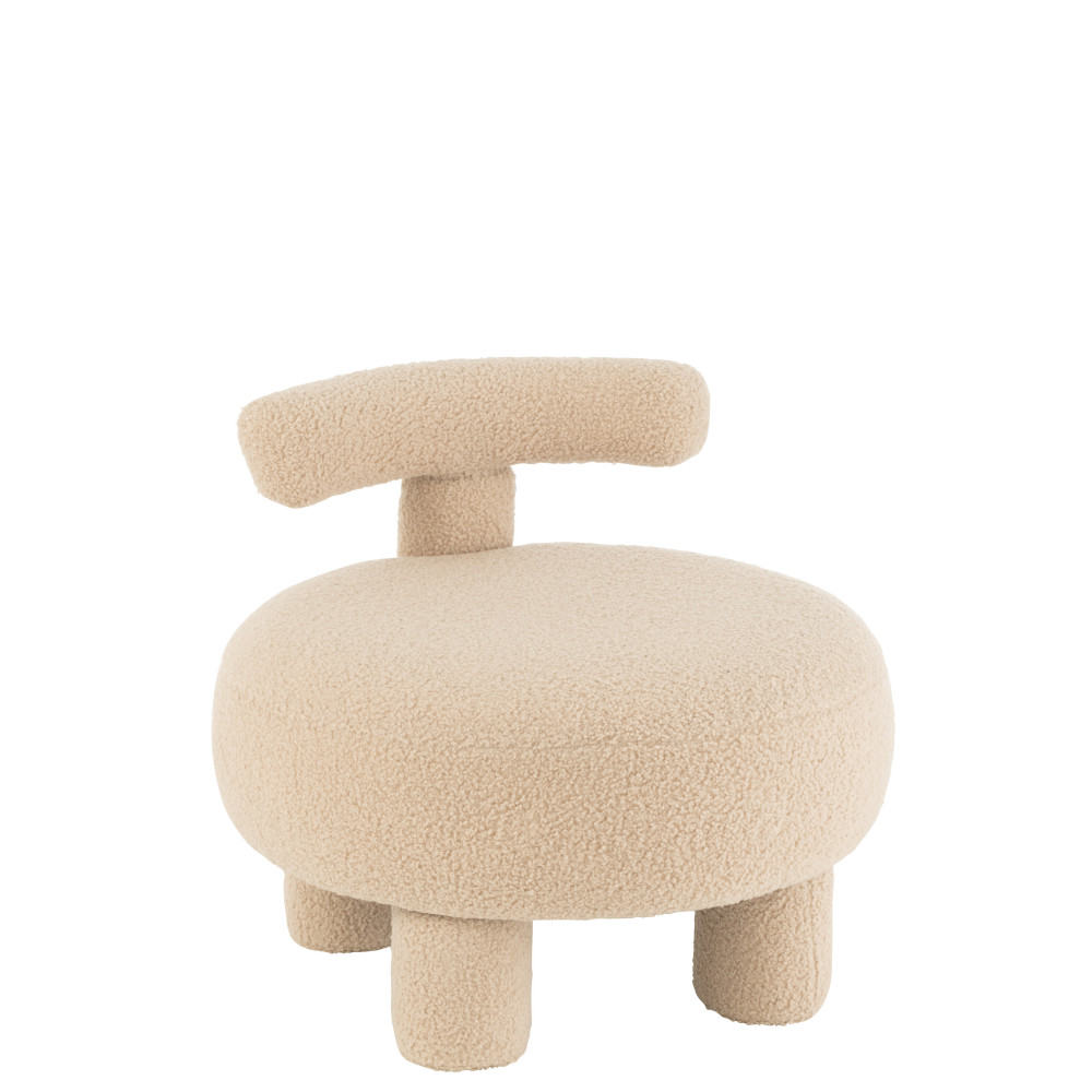 Pouf Rond Dossier Bouclé Chaud Beige 