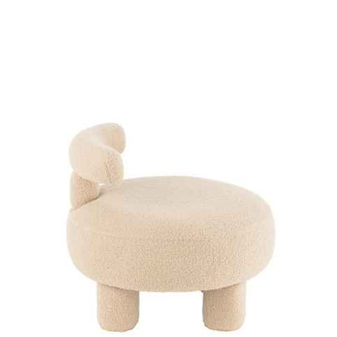 Pouf Rond Dossier Bouclé Chaud Beige 