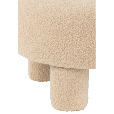 Pouf Rond Dossier Bouclé Chaud Beige 