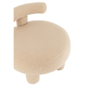 Pouf Rond Dossier Bouclé Chaud Beige 