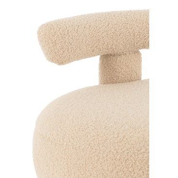Pouf Rond Dossier Bouclé Chaud Beige 