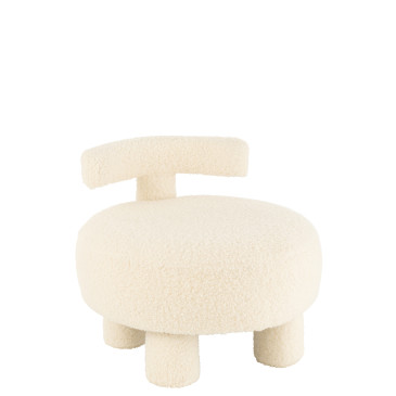 Pouf Rond Dossier Bouclé Blanc 
