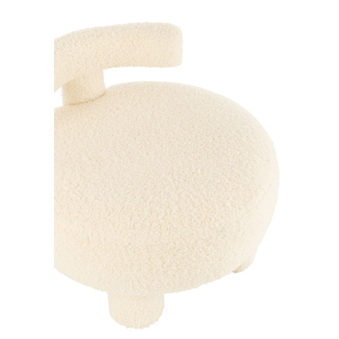 Pouf Rond Dossier Bouclé Blanc 