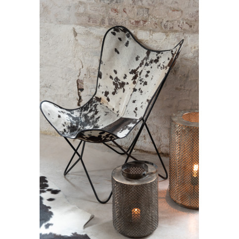 Chaise Lounge Peau de Vache/Metal Blanc/Noir 