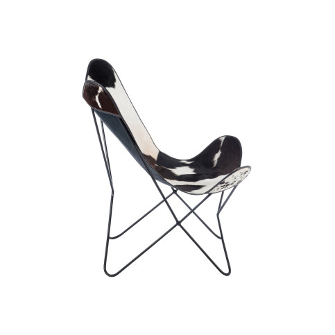 Chaise Lounge Peau de Vache/Metal Blanc/Noir 