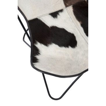 Chaise Lounge Peau de Vache/Metal Blanc/Noir 
