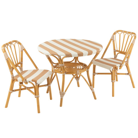 Table à Manger Rotin Beige/Blanc 