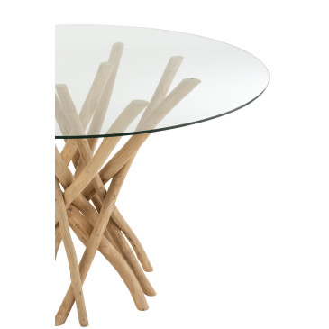 Table Appoint Branche Teck Naturel/Verre 
