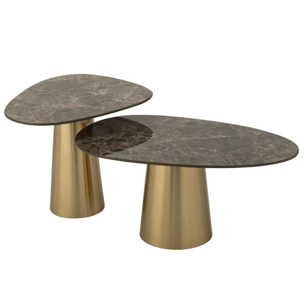 Set de 2 Table d’appoint Marble Effect Fer Bronze/Taupe 
