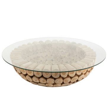 Table de Salon Disques Ouvert Teck Naturel/Verre 