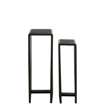 Set de 2 Tables d’appoint Cubiques Teck Recycle Noir 