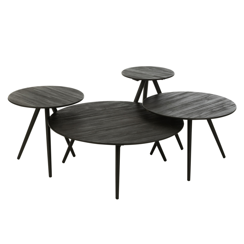 Set de 4 Tables Rondes Teck Recycle Noir 