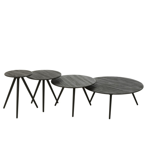 Set de 4 Tables Rondes Teck Recycle Noir 