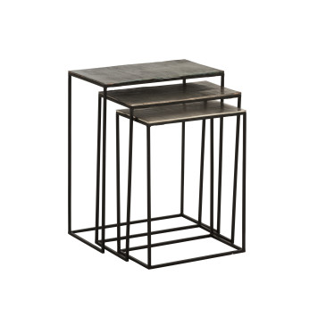 Set de 3 Table Gigogne Rectangulaire Aluminium Noir/Mix 