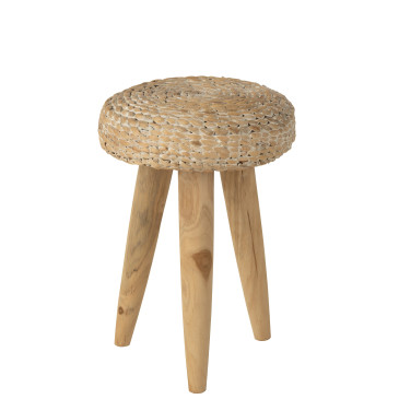Tabouret Rond Teck/Jacinthe d’eau Blanc 