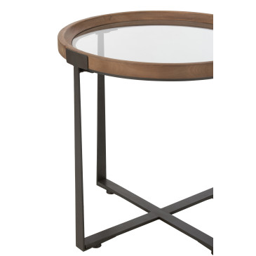 Set de 2 Table Basse Mine Verre/Bois de Sapin Naturel/Noir 