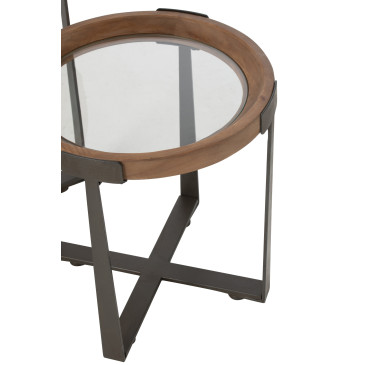 Set de 2 Table Basse Mine Verre/Bois de Sapin Naturel/Noir 