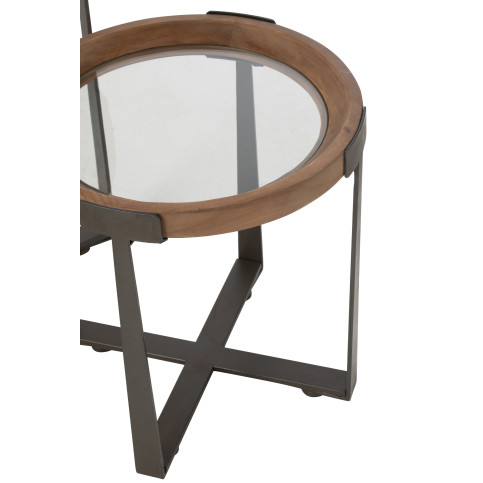 Set de 2 Table Basse Mine Verre/Bois de Sapin Naturel/Noir 