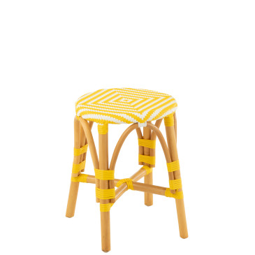 Tabouret Rotin Jaune/Blanc Small 