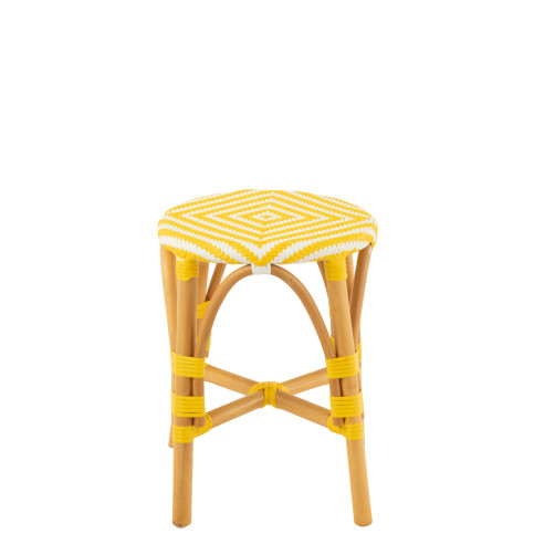 Tabouret Rotin Jaune/Blanc Small 
