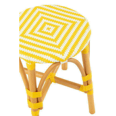 Tabouret Rotin Jaune/Blanc Small 