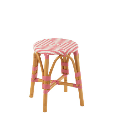 Tabouret Rotin Rose/Blanc Small 