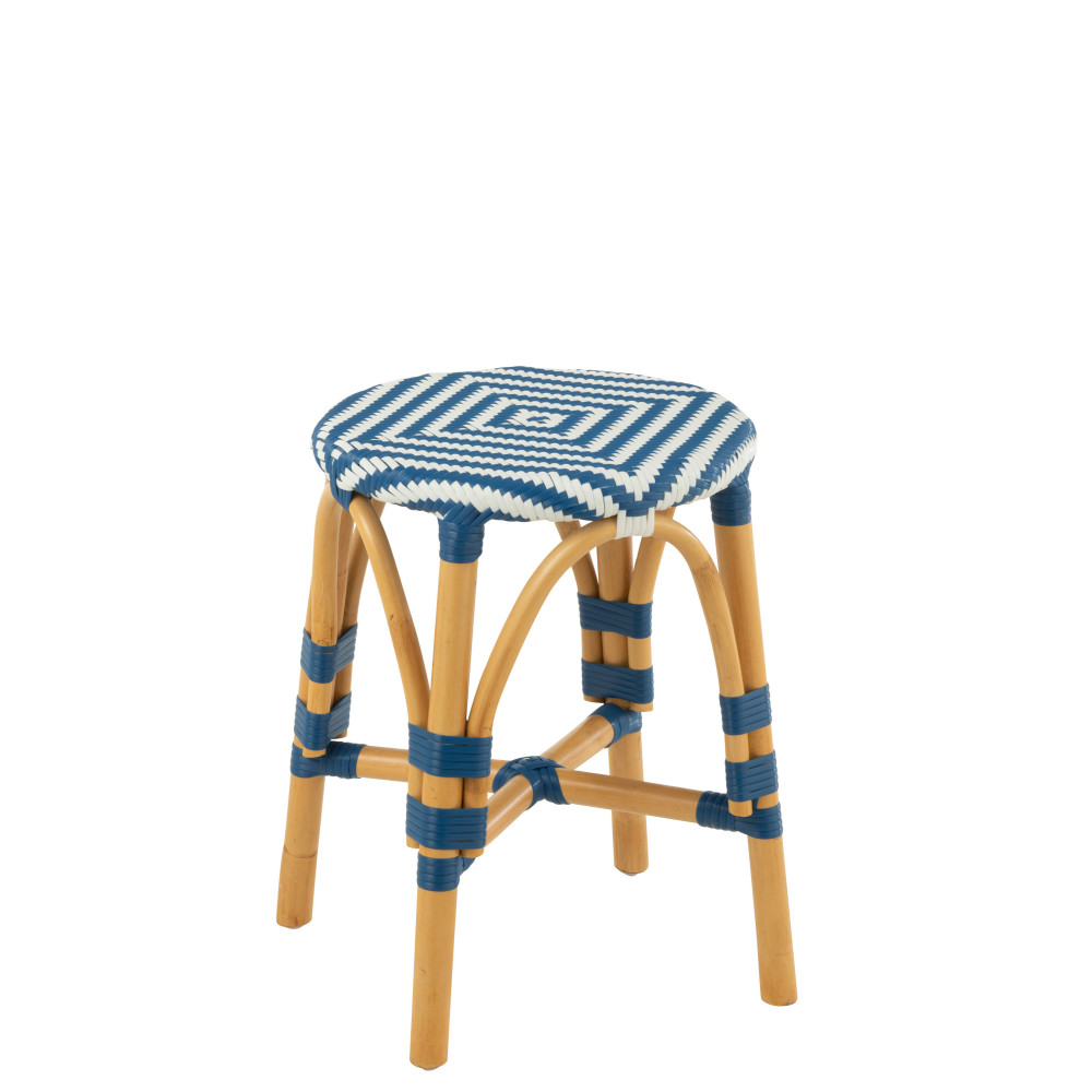 Tabouret Rotin Bleu/Blanc Small 