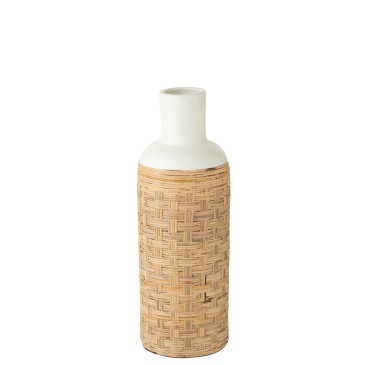 Vase Tissage Terracota/Rotin Blanc/Naturel 