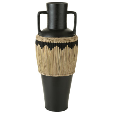Vase Motifs+Anses Terracota/Herbes Noir/Naturel 