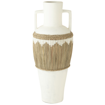 Vase Motifs+Anses Terracota/Herbes Blanc/Naturel 