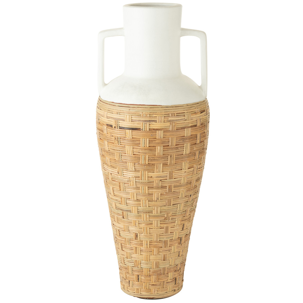Vase Tissage+Anses Terracota/Rotin Blanc/Naturel 