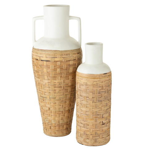 Vase Tissage+Anses Terracota/Rotin Blanc/Naturel 