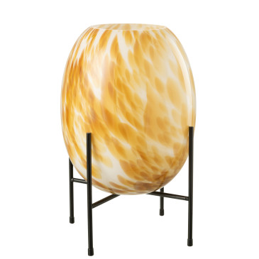 Vase+Pied Taches Vere Blanc/Ocre 