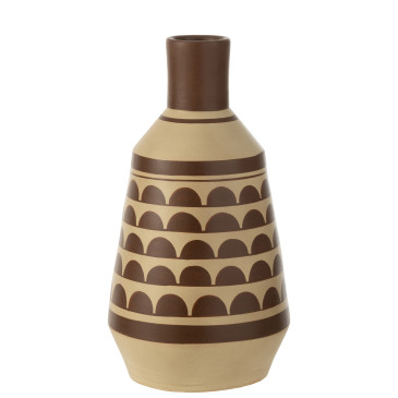 Vase Motif Demi-Cercles Terre Cuite Blanc/Brun 
