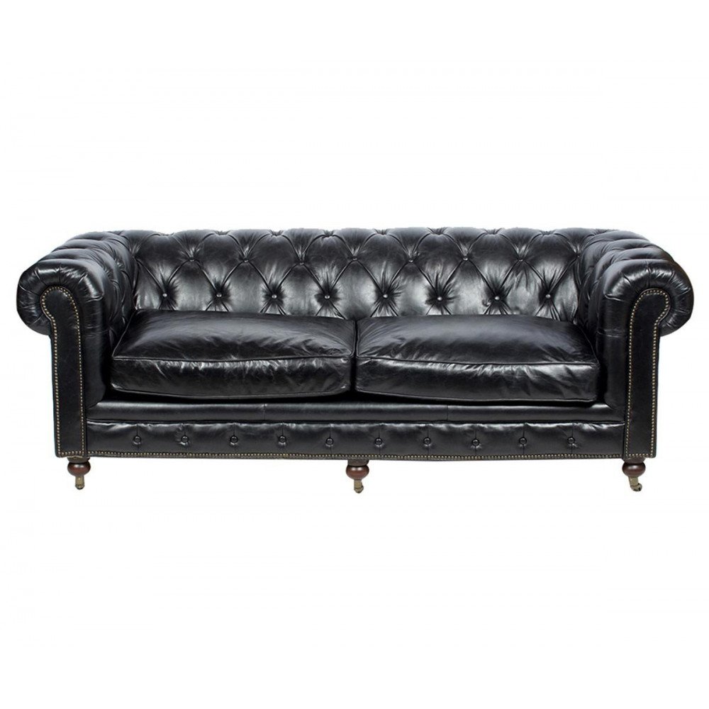 Canapé Noir en cuir 3 places Chesterfield Chicago | www.cosy-home-design.fr