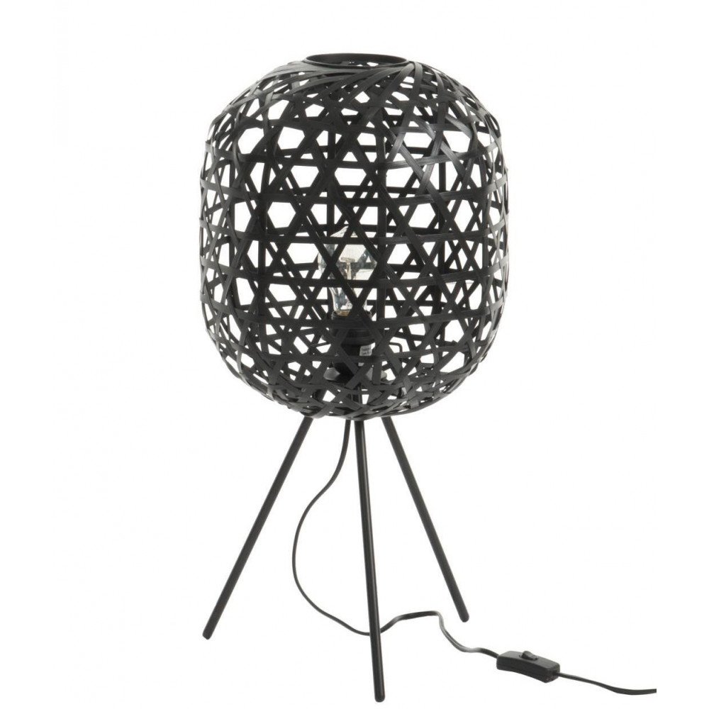 Lampe de Bureau Trépied Rond Bambou/Métal Noir | www.cosy-home-design.fr