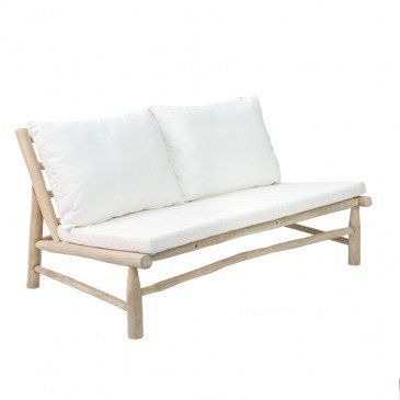 Fauteuil Bohème Chic Naturel, Blanc en Bois de Teck, Tissu Sunbrella  | www.cosy-home-design.fr