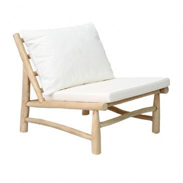 Fauteuil Bohème Chic Naturel, Blanc en Bois de Teck, Tissu Sunbrella  | www.cosy-home-design.fr